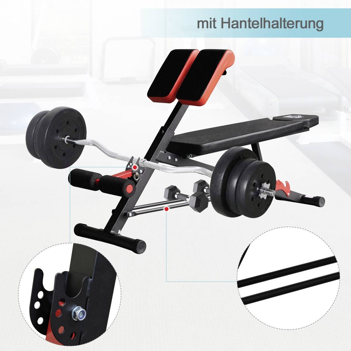 HOMCOM Trainingsbank schwarz Edelstahl B/H/T: ca. 64x85x146 cm