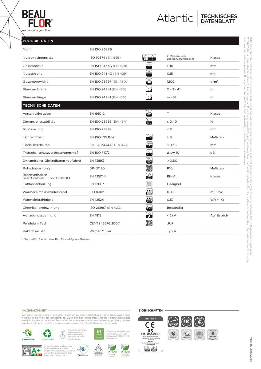 Vinylboden Atlantic grau Fliese B: ca. 400 cm pro m²