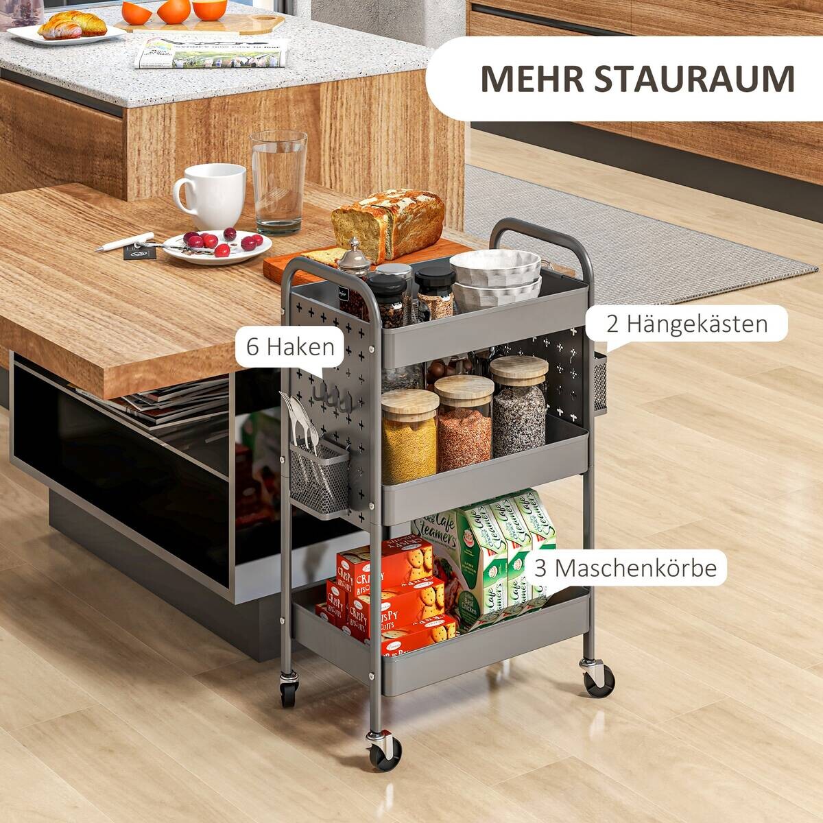 HOMCOM Küchenwagen dunkelgrau Polypropylen B/H/L: ca. 30,5x53,5x75 cm