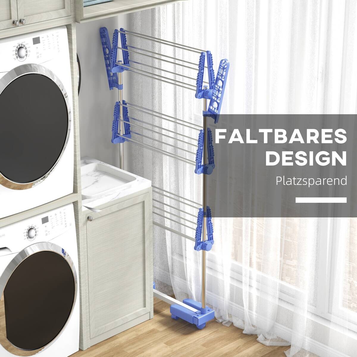 HOMCOM Wäscheständer blau Kunststoff B/H/L: ca. 55x142x152 cm