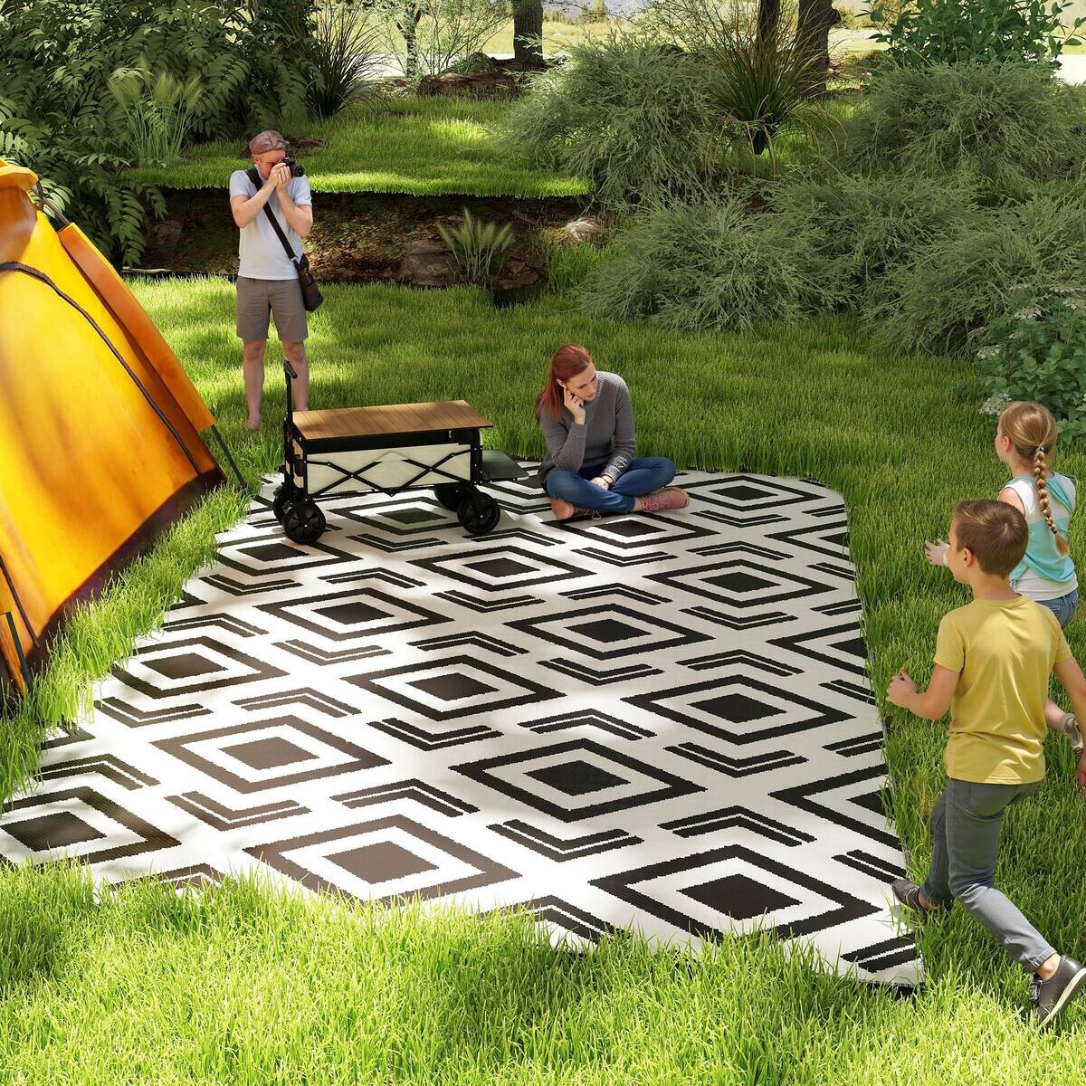 Outsunny Outdoor-Teppich schwarz B/H/L: ca. 274x1x182 cm