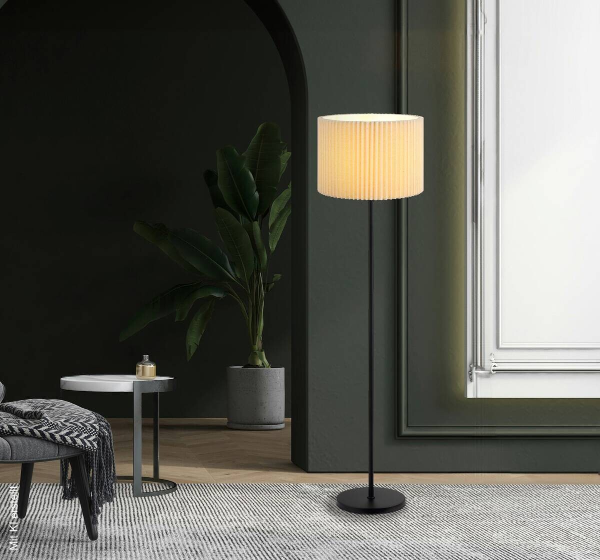 GLOBO Stehlampe natur mattschwarz Metall Textil H/D: ca. 152x38 cm E27 1 Brennstellen