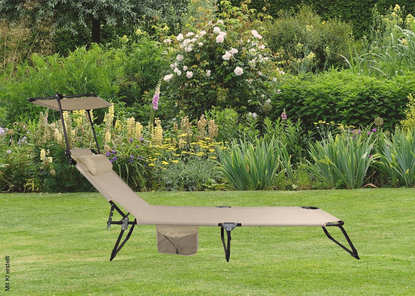 VCM Sonnenliege Bindox creme Textilene B/H/L: ca. 55x24x185 cm