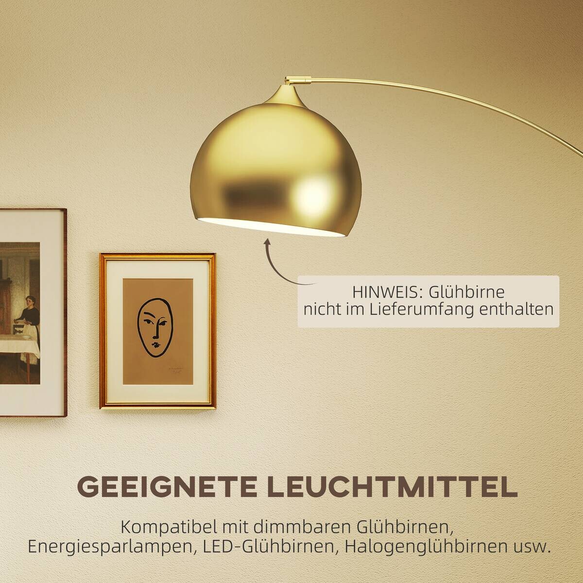 HOMCOM Stehleuchte gold Metall B/H/L: ca. 30x180x115 cm E27 1 Brennstellen