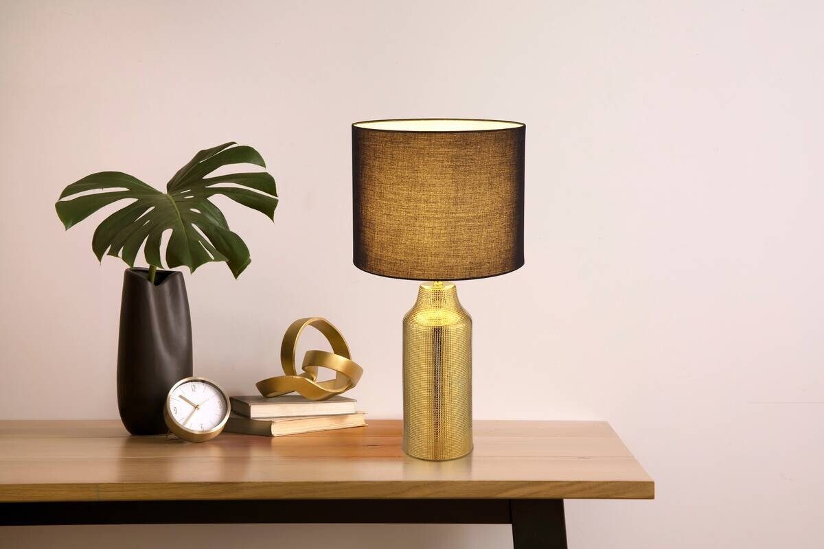 GLOBO Tischleuchte ELDEN 21736G schwarz gold Keramik H/D: ca. 61x30,5 cm E27 1 Brennstellen