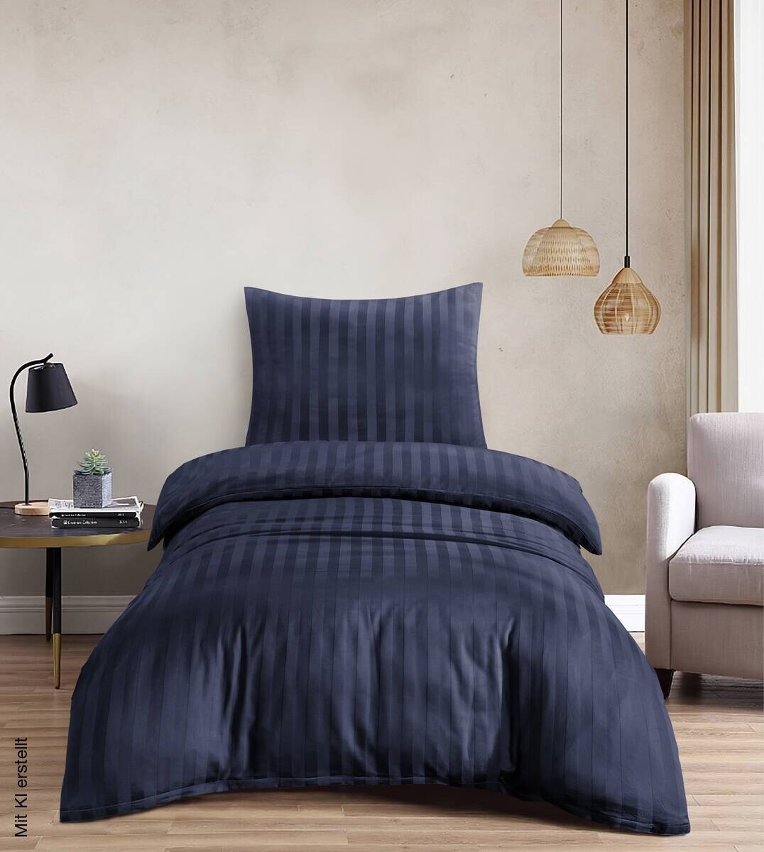 Baumwoll Bettwäsche Satin navy Baumwolle B/L: ca. 135x200 cm