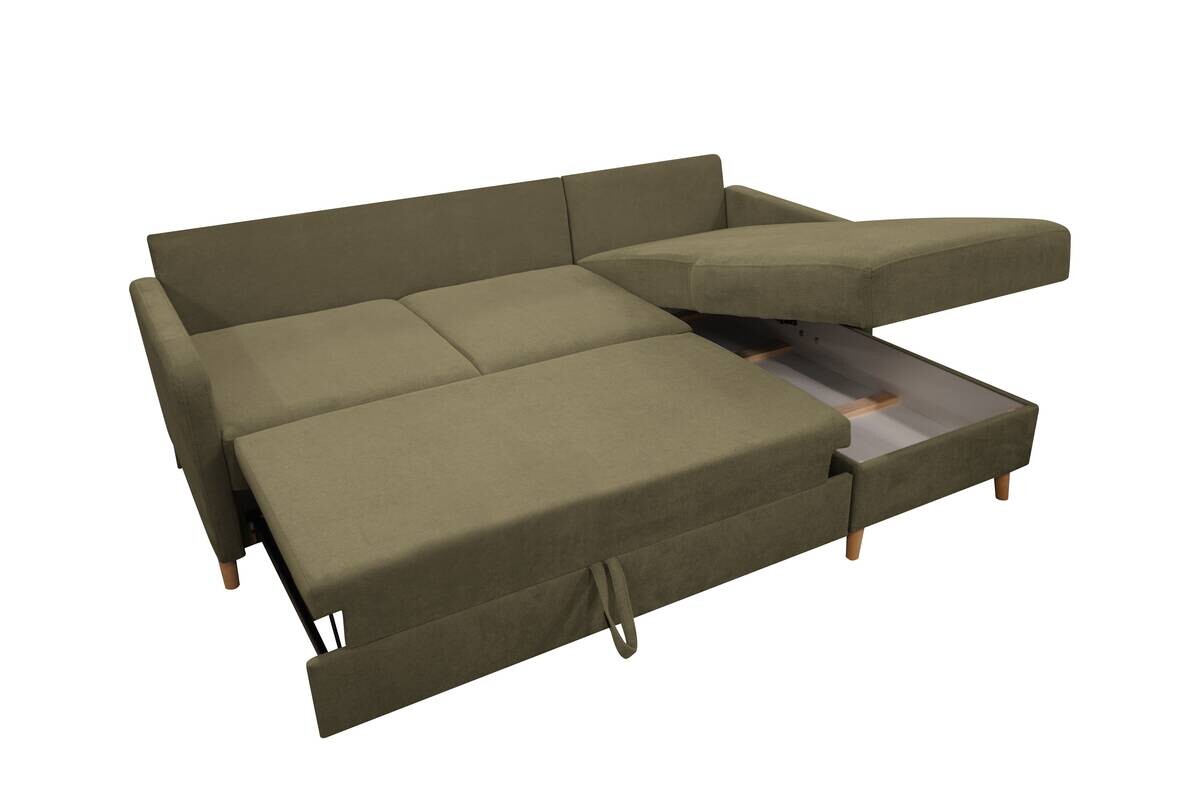 Ecksofa mit Bettfunktion und Bettkasten olive Webstoff B/H/T: ca. 217x93x159 cm