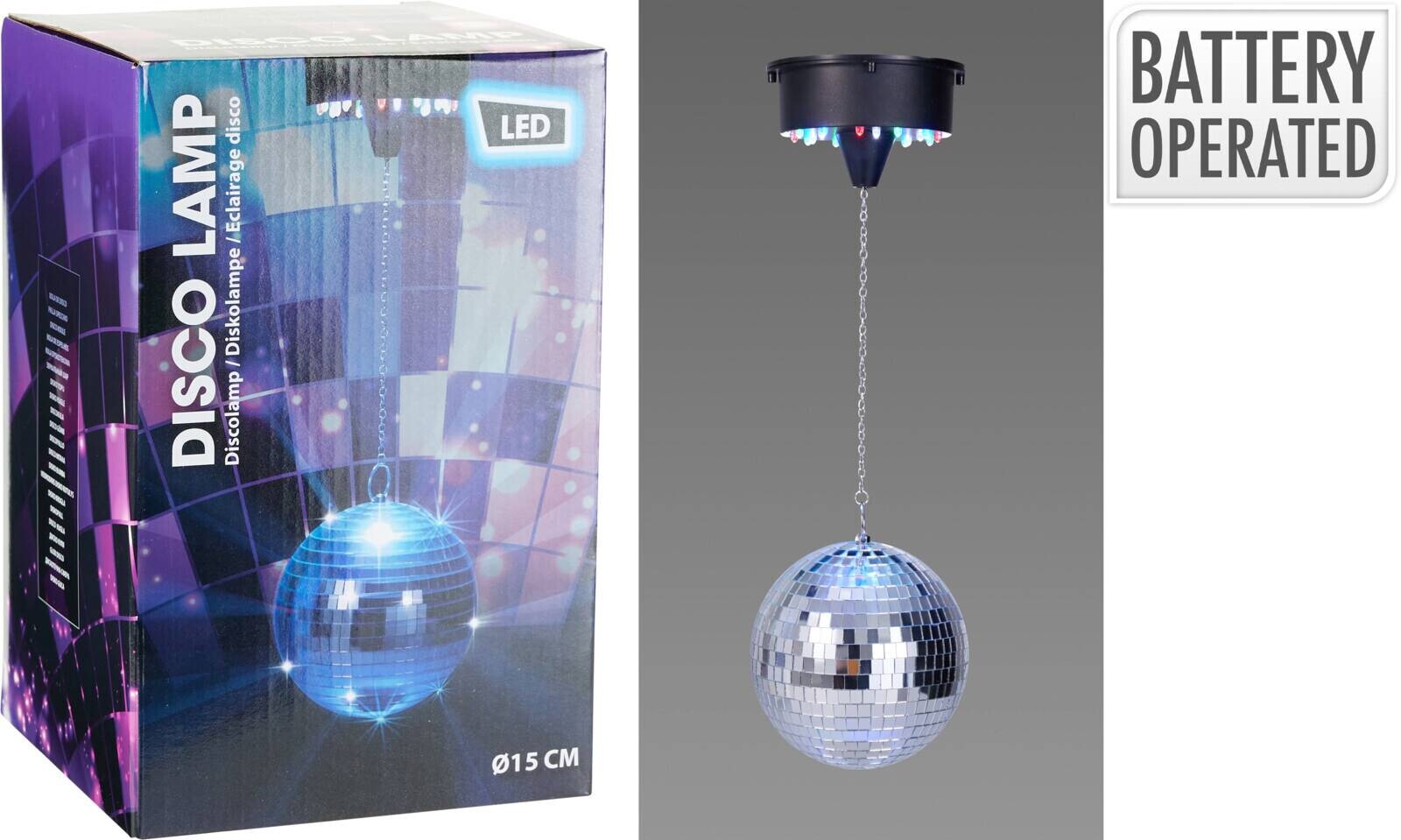 LED-Discokugel silber Schaumstoff Glas H/D: ca. 8x15 cm
