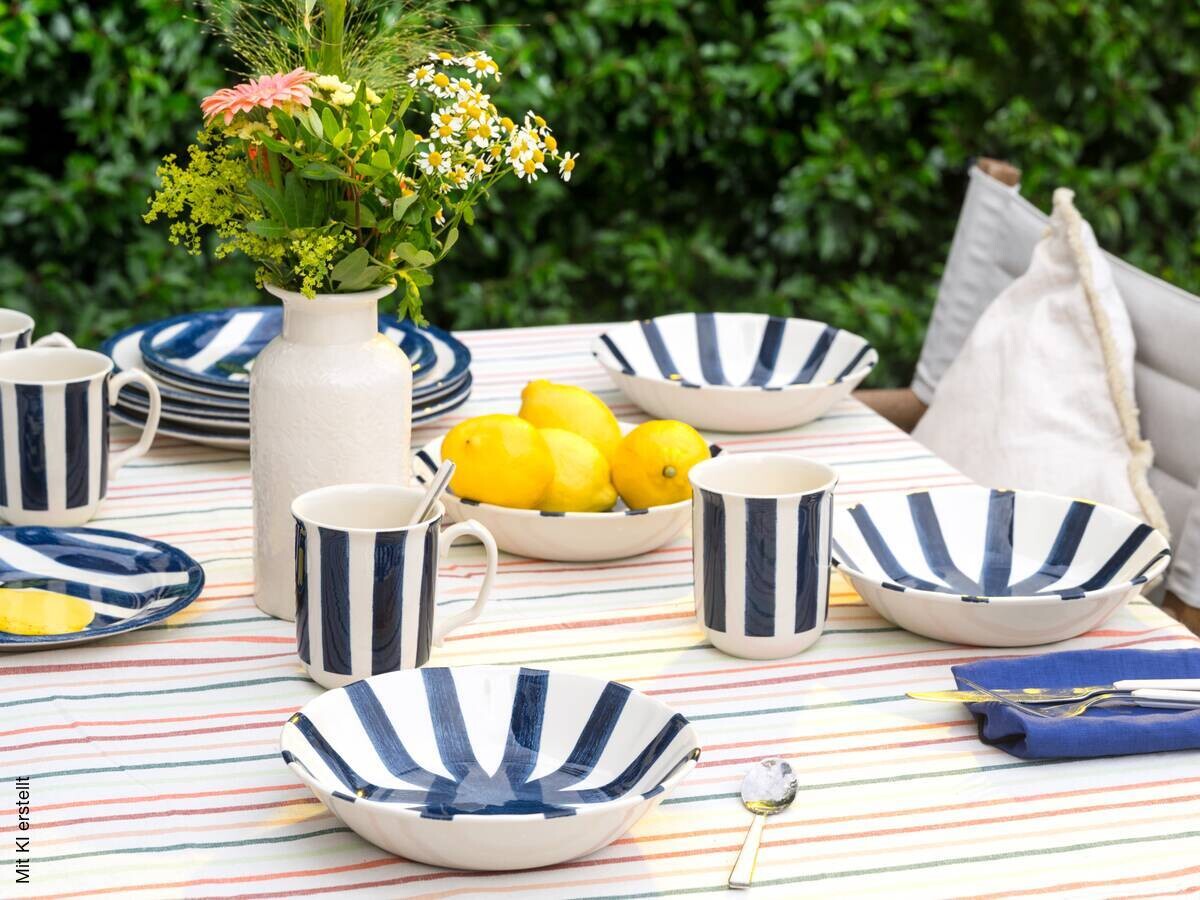 CreaTable Kombiservice Summer Stripes bunt Steingut 16 tlg.