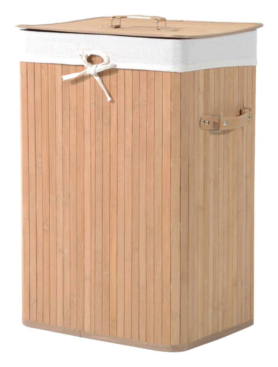 HOMCOM Wäschekorb mit 2 Tragegriffen natur Bambus Stoff Kunststoff B/H/L: ca. 30x60x40 cm