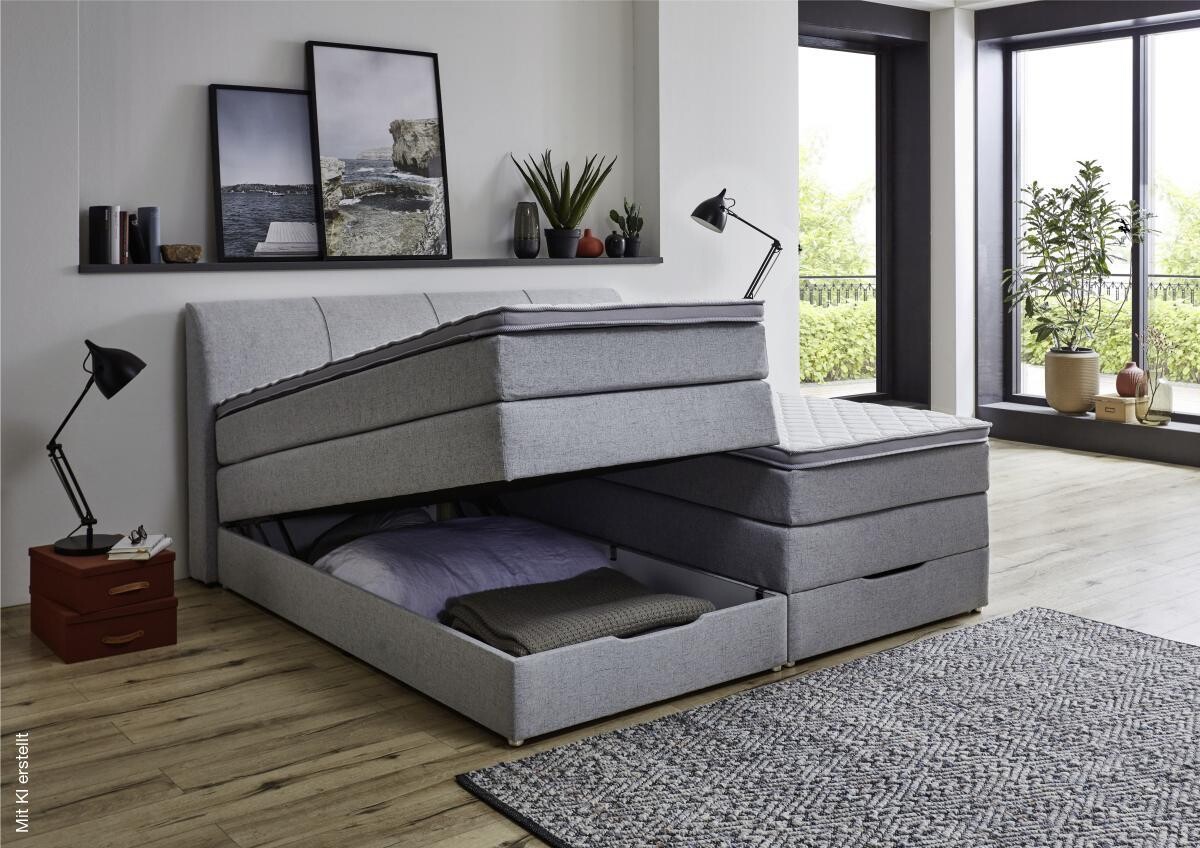 Boxspringbett Fire Silbergrau Liegefläche B/L: ca. 200x200 cm