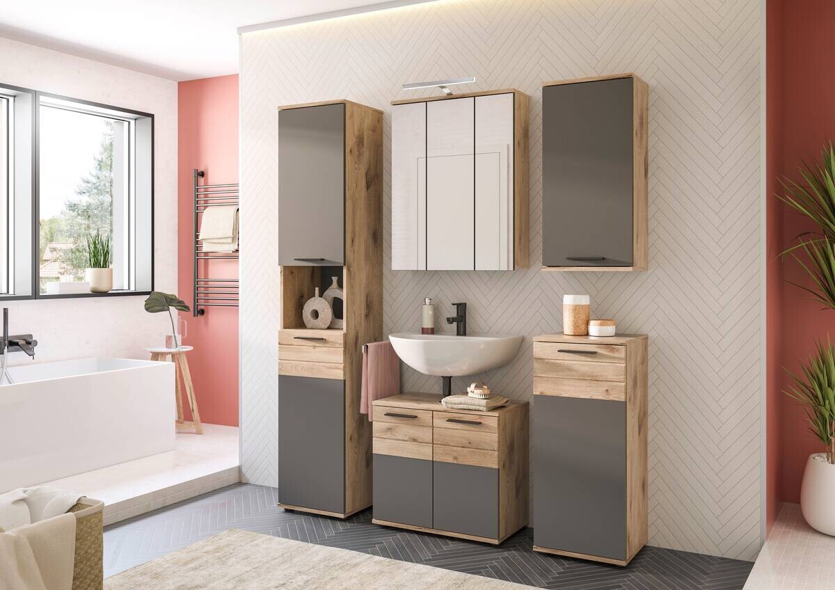 Badezimmer-Set MASON Nox Oak Nachbildung edles Basaltgrau Nachbildung B/H/T: ca. 112x190x34 cm