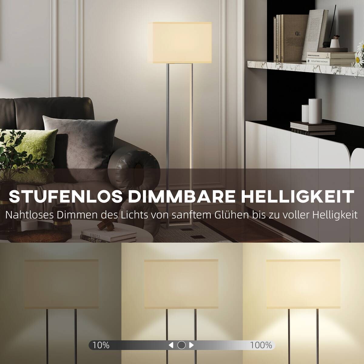 HOMCOM Stehleuchte weiß Leinen Metall B/H/L: ca. 15x150x45 cm