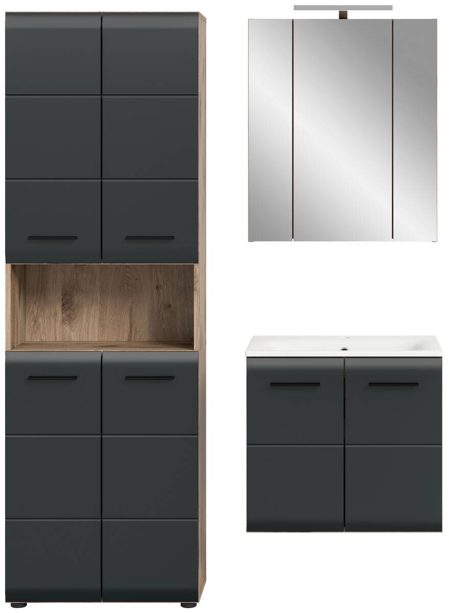 Badezimmer-Set Ice Nox Oak Nachbildung schwarz matt B/H/T: ca. 135x185x46 cm