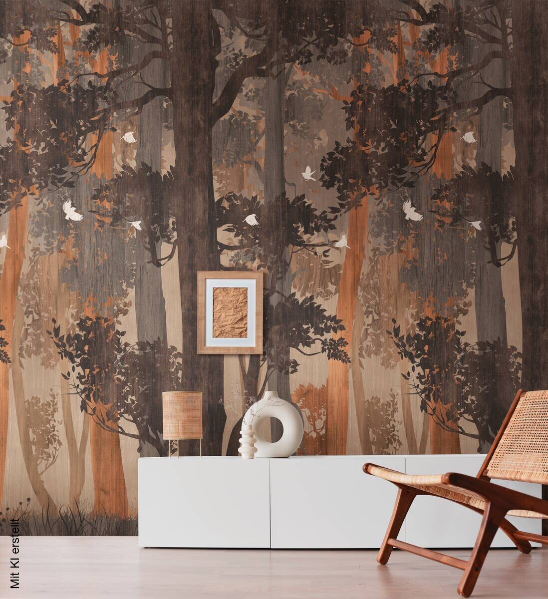 Livingwalls Fototapete Wald orange beige blau B/L: ca. 280x159 cm