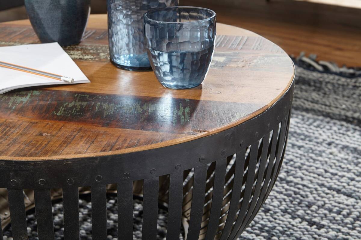 Wohnling Couchtisch braun schwarz Echtholz Eisen B/H/T: ca. 70x33x70 cm