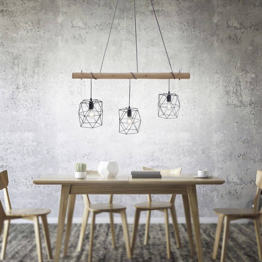 Just Light Pendelleuchte 15503-18 Eisen Holz Kunststoff B: ca. 120 cm E27 3 Brennstellen