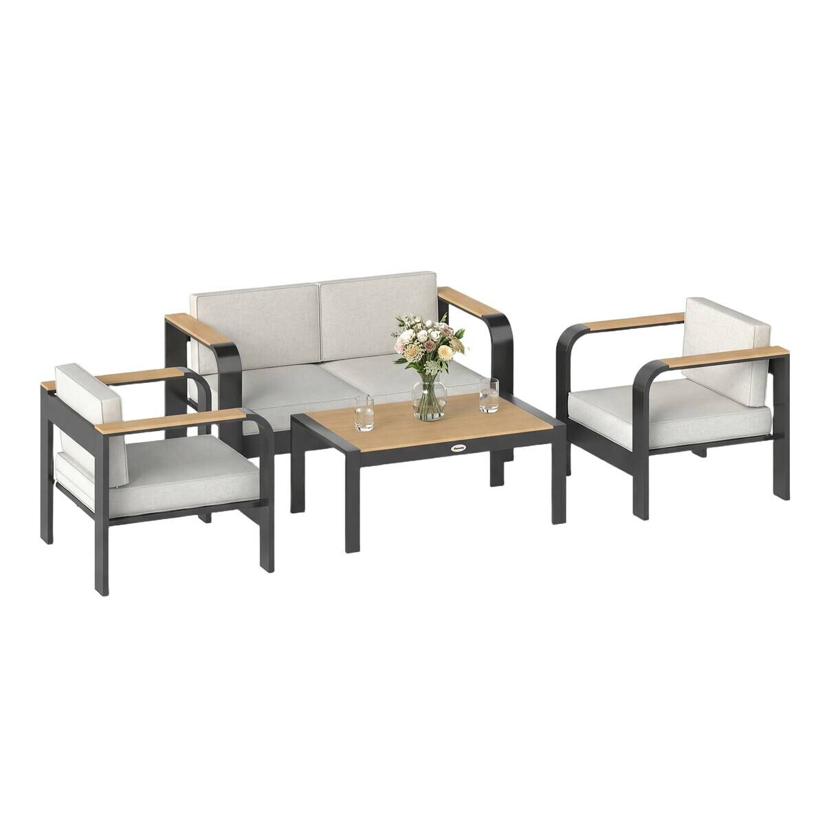 Outsunny Balkonmöbel-Set schwarz Aluminium B/H/L: ca. 70x62x138 cm