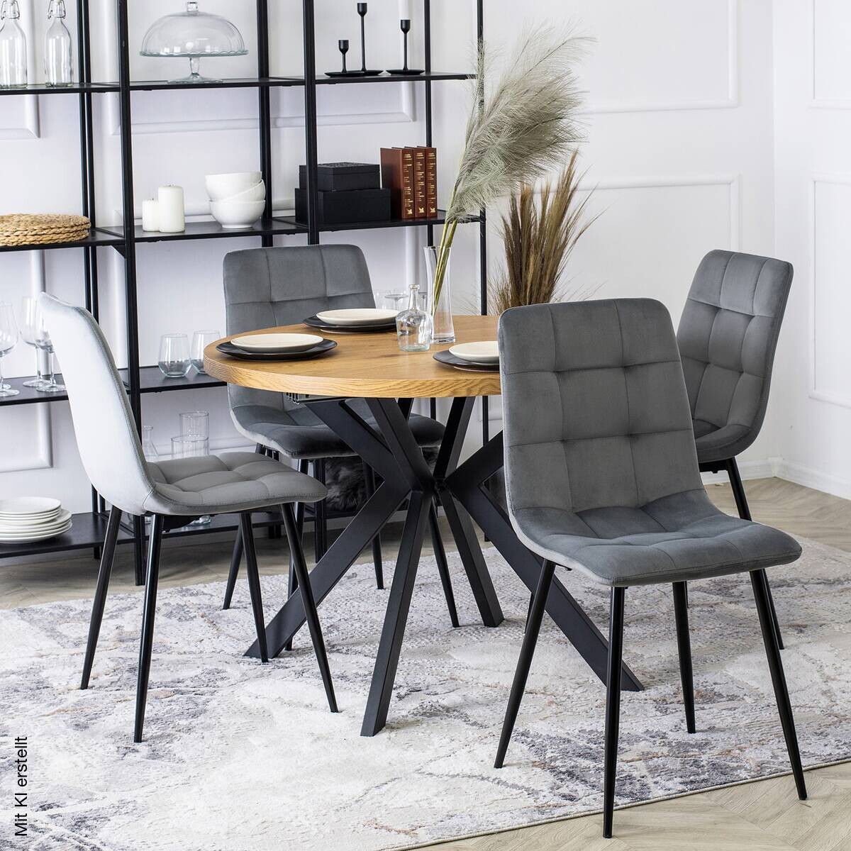 Stuhl PERU grau Velourstoff B/H/T: ca. 42x90,5x52 cm