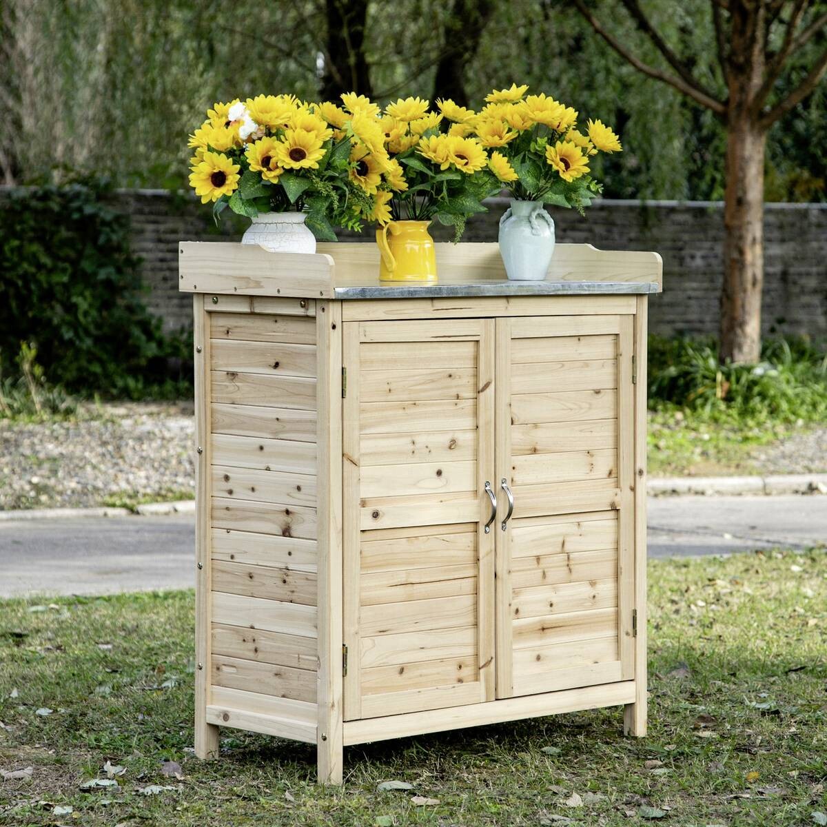 Outsunny Gartenschrank natur Holz B/H/T: ca. 83x92x40 cm
