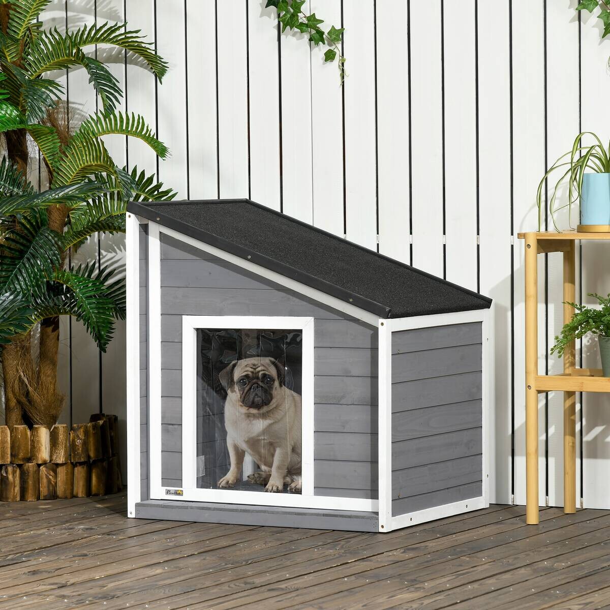 PawHut Hunde-Zubehör weiß Holz B/H/L: ca. 58x71x77 cm