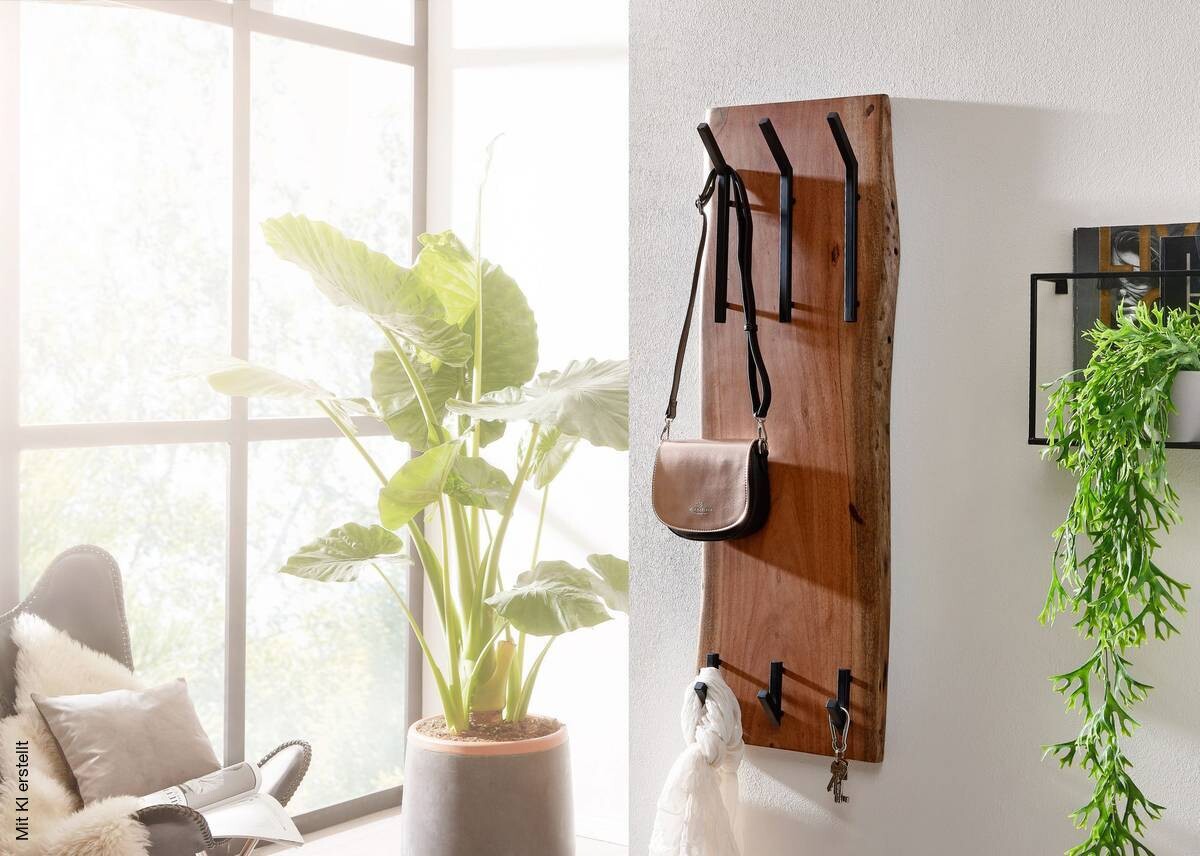 Wandgarderobe natur schwarz pulverbeschichtet B/H/T: ca. 35,5x100x11 cm