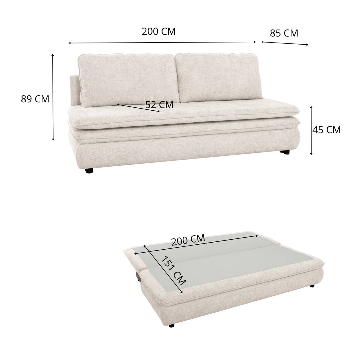 Schlafsofa pearl Microfaser B/H/T: ca. 200x89x85 cm