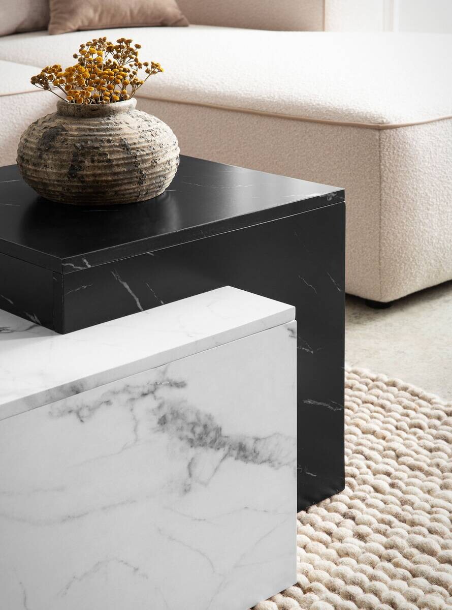 Wohnling Couchtisch weiß Marmor schwarz B/H/T: ca. 120x40x60 cm
