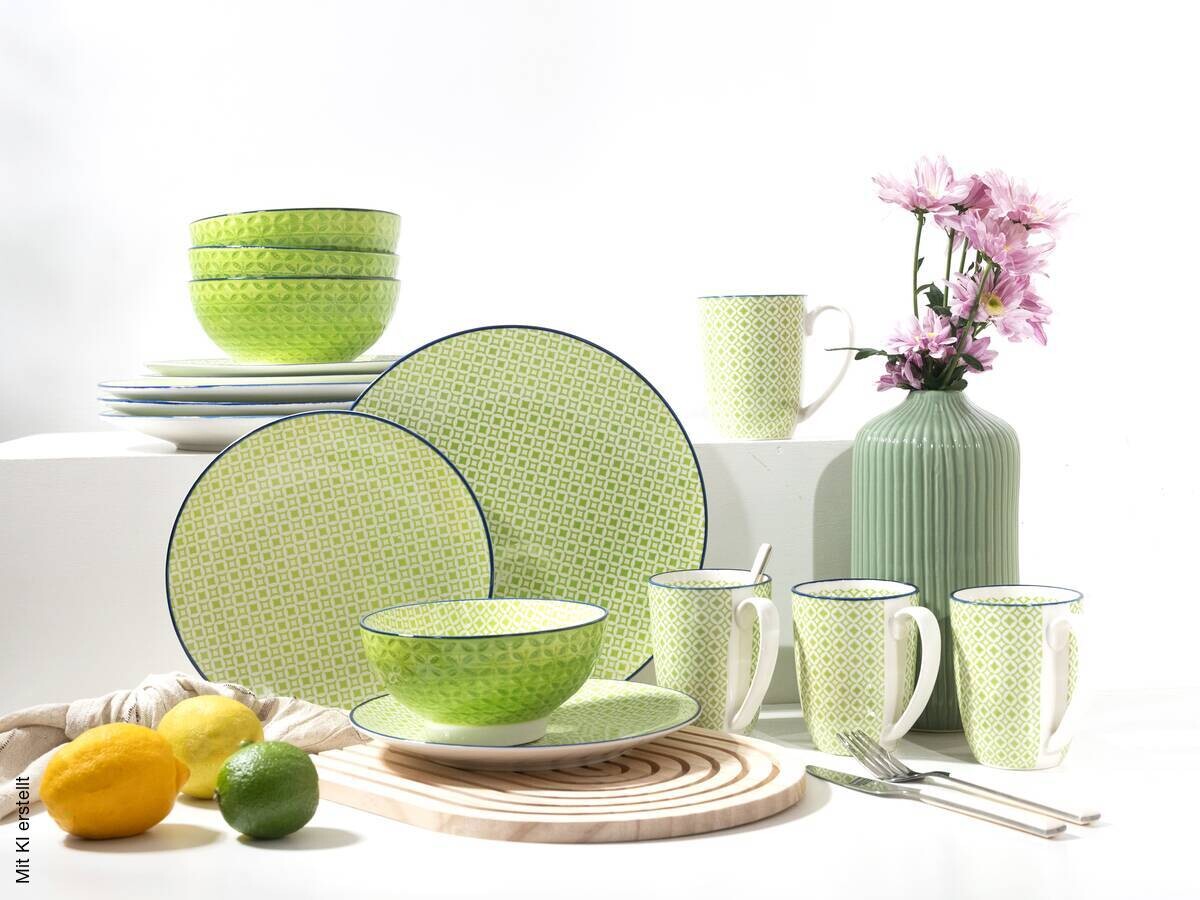 CreaTable Kombiservice Mediterran Grün, grün Steinzeug 16 tlg.