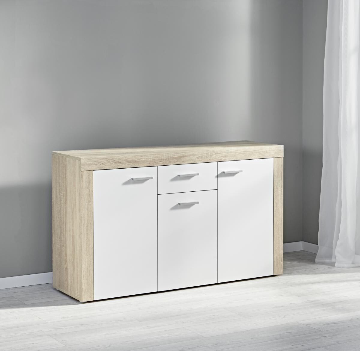 Kommode Focus Eiche Sonoma Nachbildung weiß B/H/T: ca. 134x79x39 cm