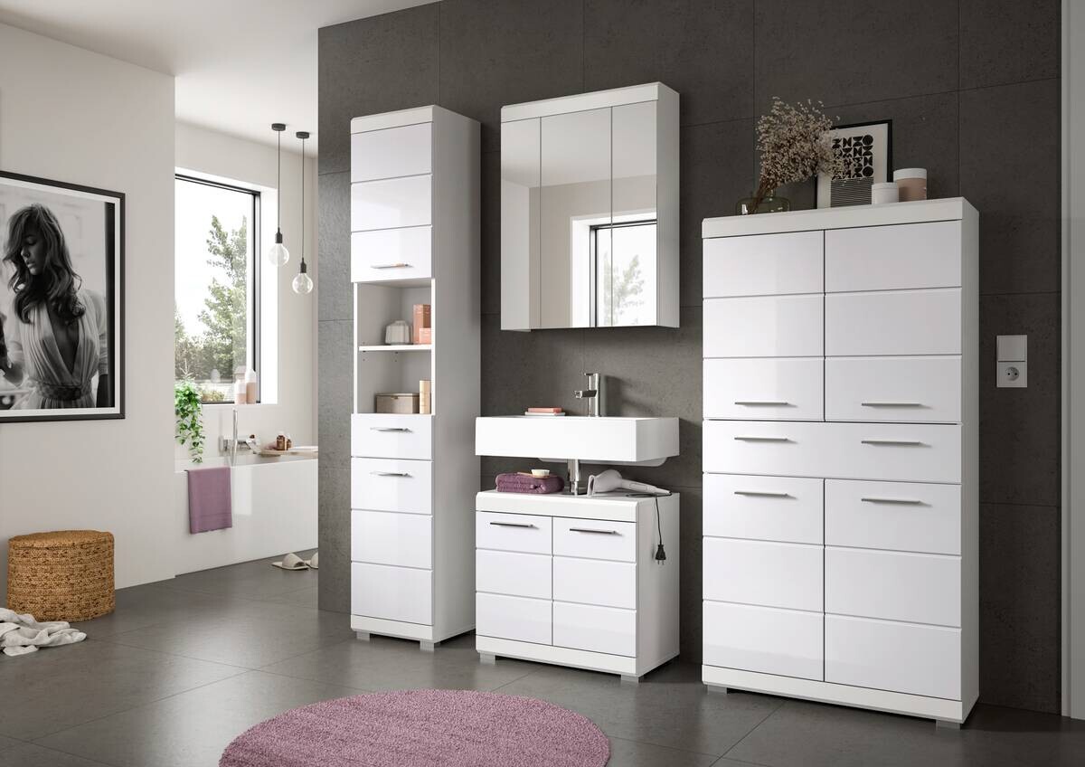 Badezimmer-Set Scout weiß weiß Hochglanz B/H/T: ca. 186x191x34 cm