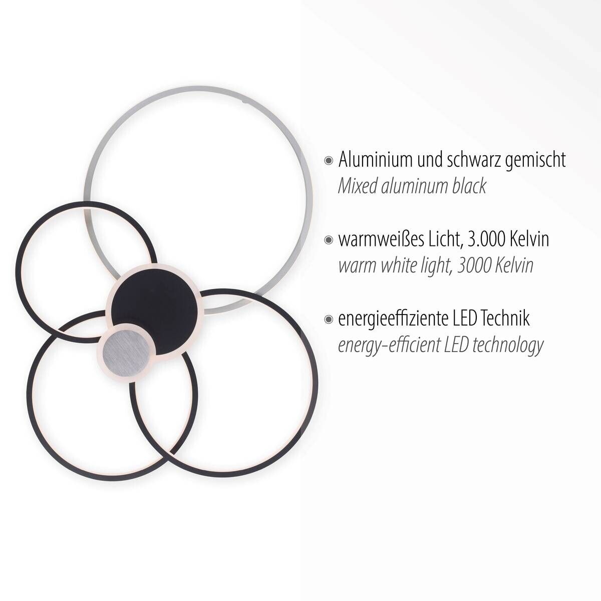Just Light LED-Deckenleuchte schwarz Alu B/H/L: ca. 67x11,3x85 cm