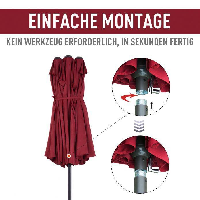 Outsunny Marktschirm weinrot Metall B/H/L: ca. 270x240x460 cm