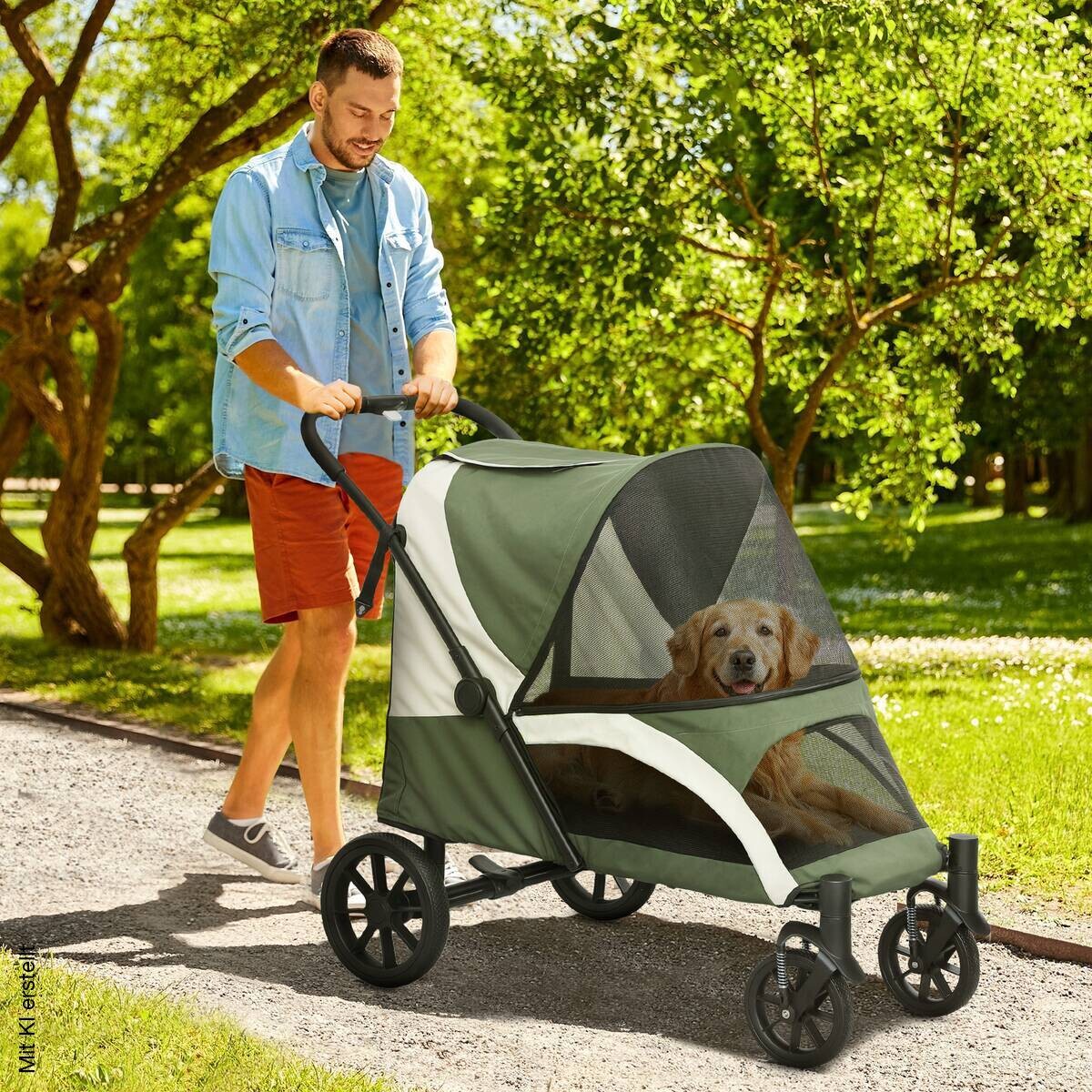 PawHut Hundewagen dunkelgrün Stahl B/H/L: ca. 67x100x124 cm