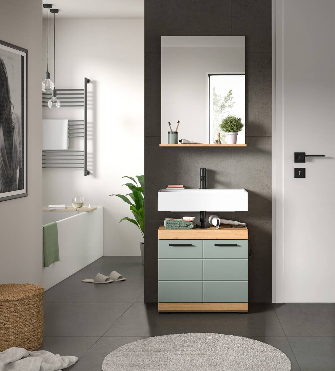 Badezimmer-Set Scout Eiche Artisan Nachbildung salbei Nachbildung B/H/T: ca. 60x191x34 cm