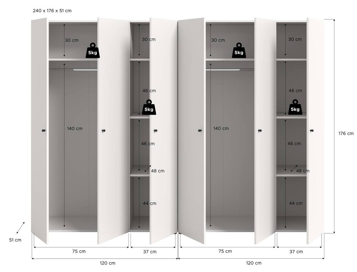 Kleiderschrank DARWIN weiß B/H/T: ca. 240x176x51 cm