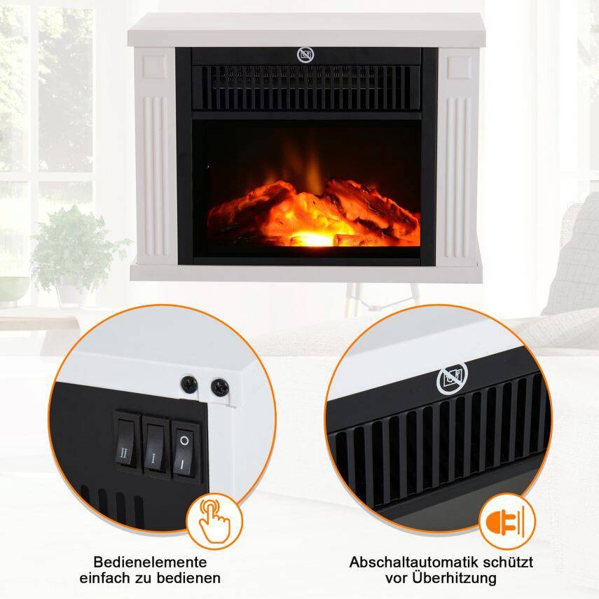 HOMCOM Elektrischer-Kamin 820-050WT weiß B/H/T: ca. 34x25x17 cm ca. 1200 W