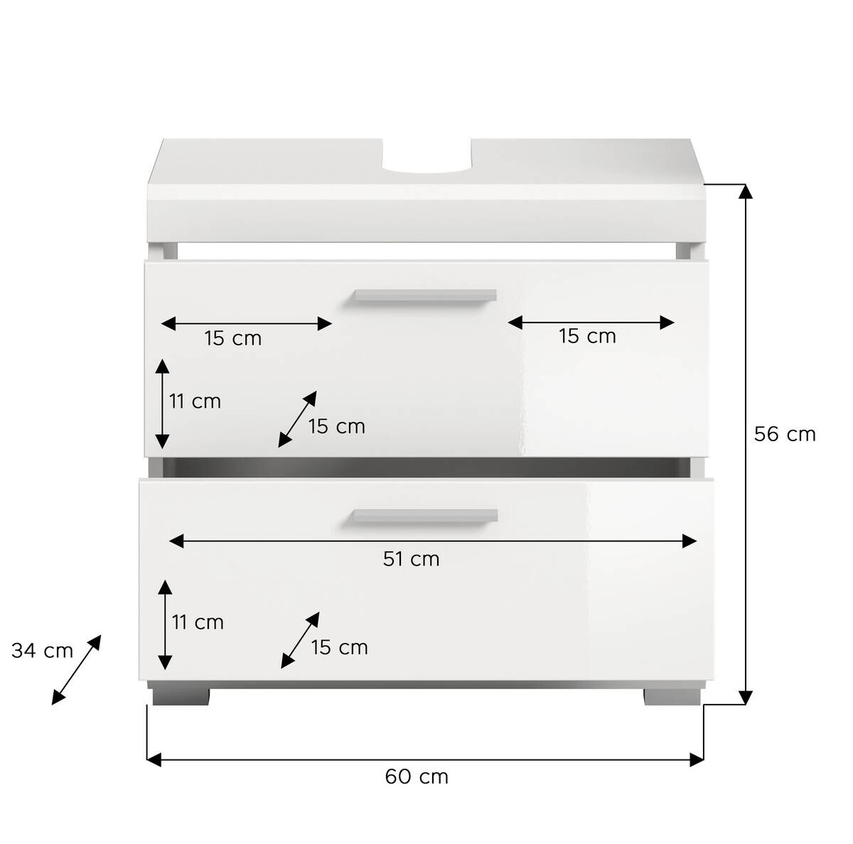 Waschbeckenunterschrank Scout weiß weiß Hochglanz B/H/T: ca. 60x56x37 cm