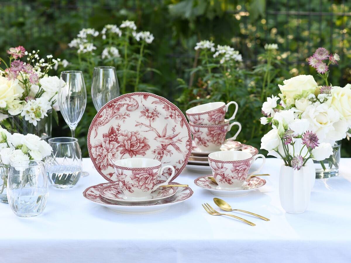 CreaTable Kaffeeservice Adelaide Rot weiß Porzellan 12 tlg.