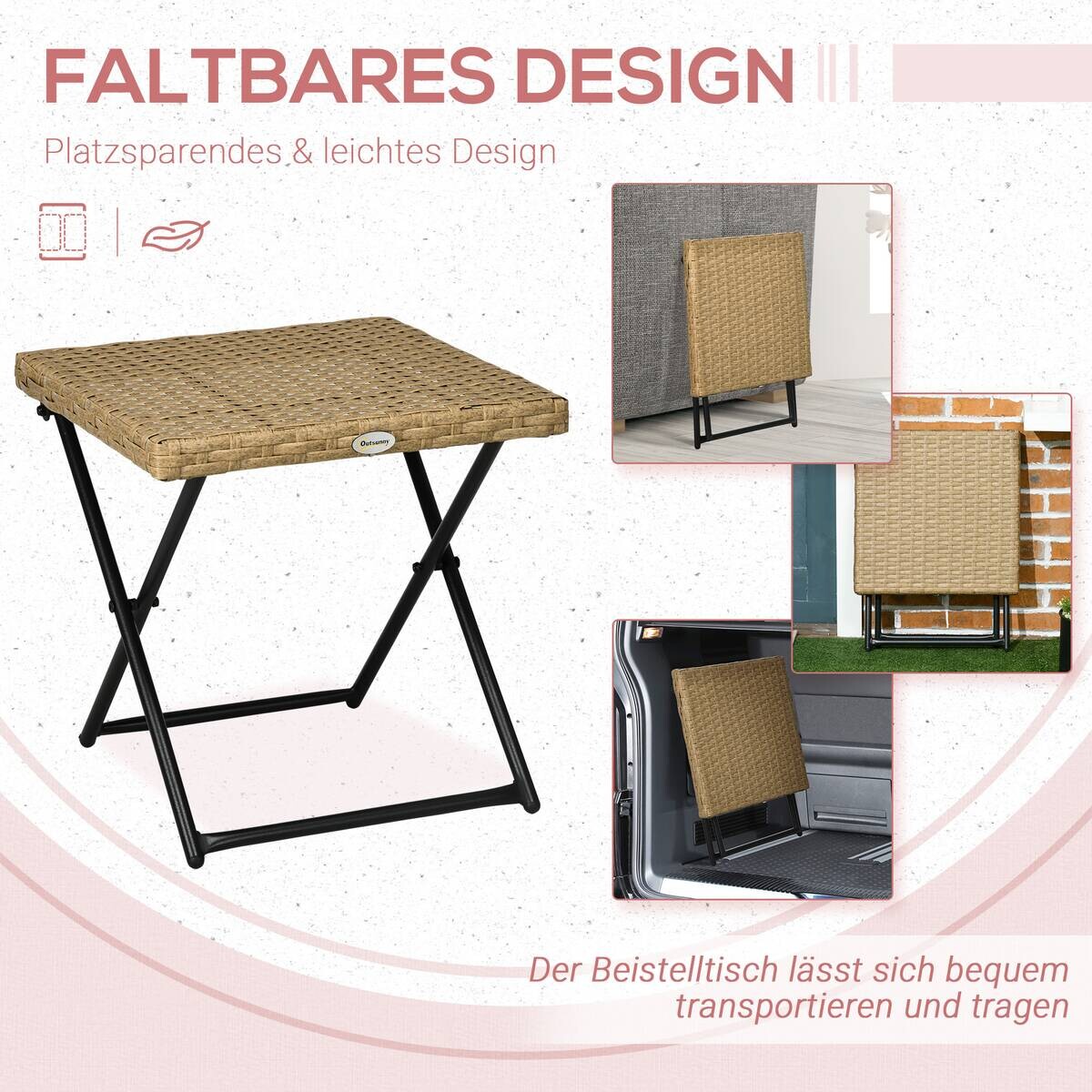 Outsunny Balkontisch natur Polyrattan B/H/L: ca. 40x40x40 cm