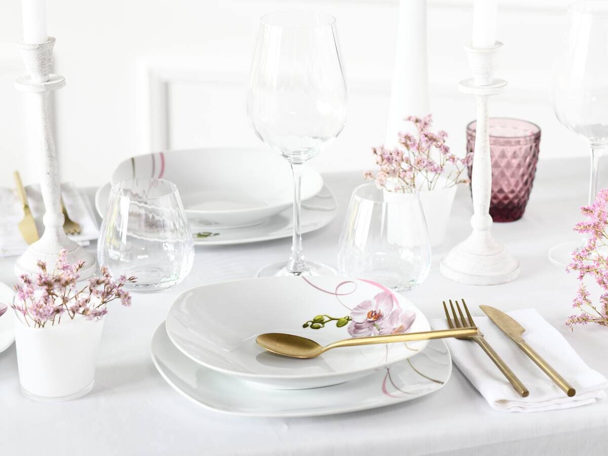 CreaTable Kombiservice Square Orchidee weiß Porzellan 62 tlg.