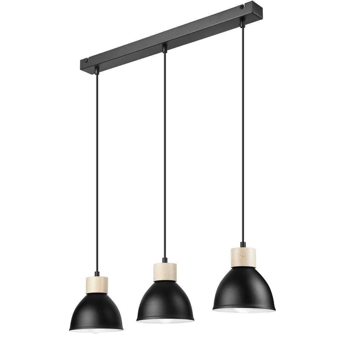Lamkur Pendelleuchte schwarz Stahl Holz B/H/L: ca. 13x80x70 cm E27 3 Brennstellen