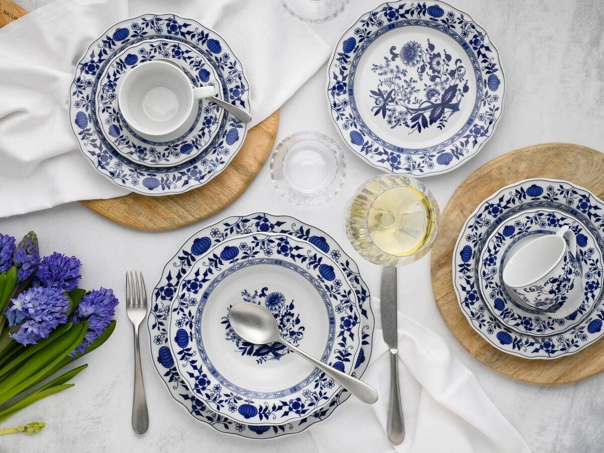 CreaTable Kombiservice Flora Zwiebelmuster weiß Porzellan 30 tlg.