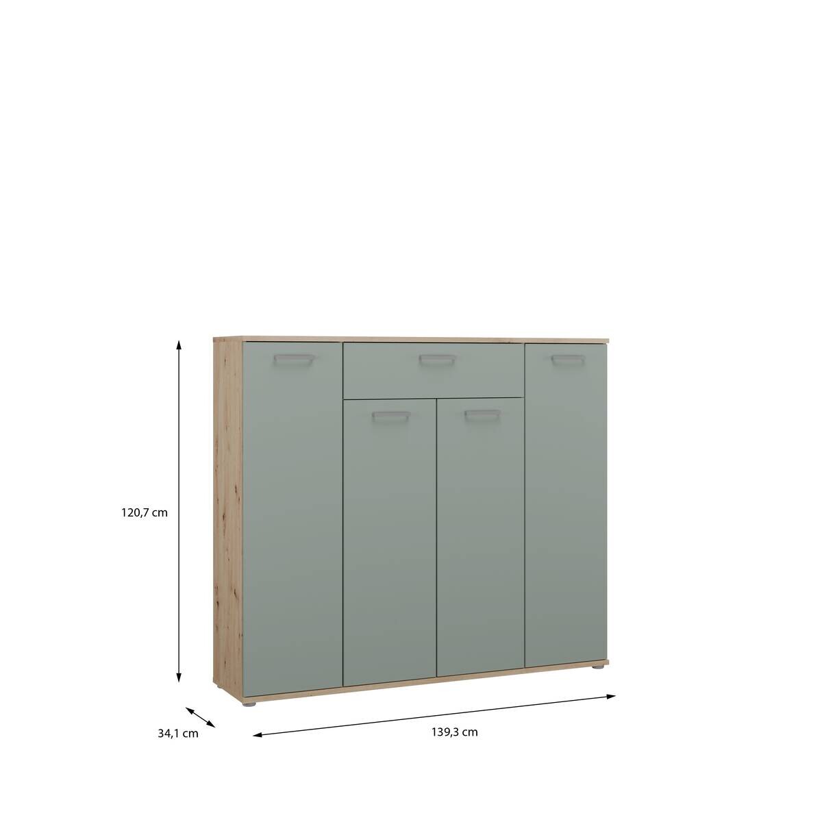 Kommode Eiche Artisan Nachbildung salbei B/H/T: ca. 139x121x35 cm