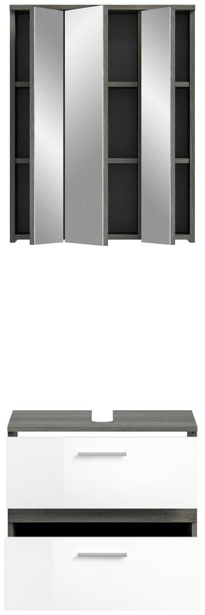 Badezimmer-Set BLAKE Rauchsilber Nachbildung weiß Hochglanz B/H/T: ca. 60x191x34 cm