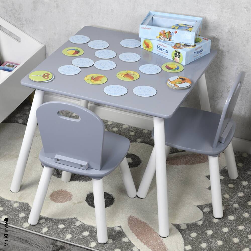 Kesper Kindertisch mit 2 Stühlen grau Spanplatte B/H/L: ca. 55x45x55 cm