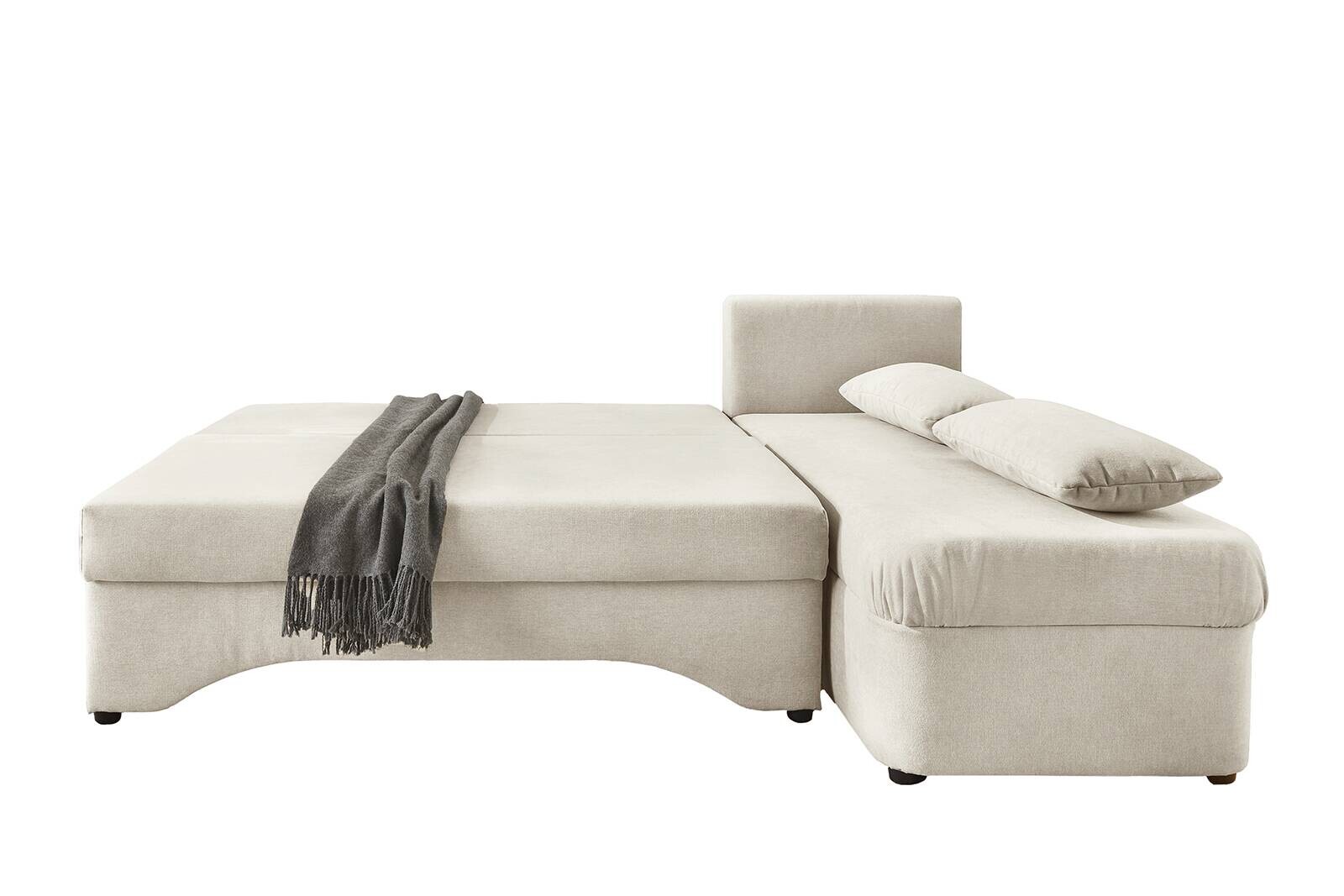 Ecksofa mit Bettfunktion und Bettkasten creme Microfaser B/H/T: ca. 191x70x142 cm