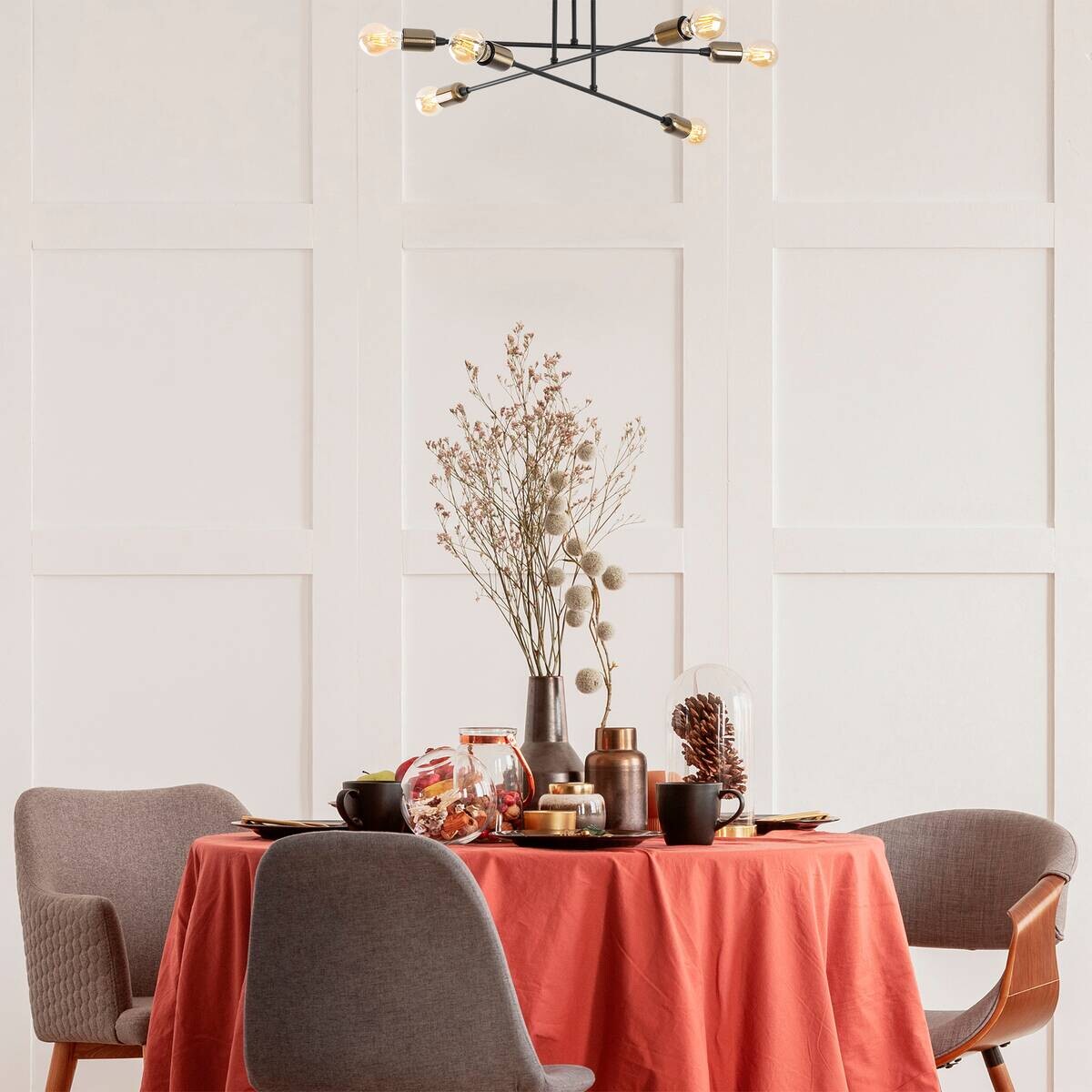 Opviq Deckenleuchte Fleur schwarz Metall B/H/T/L/D: ca. 66x27x66x66x66 cm E27 6 Brennstellen