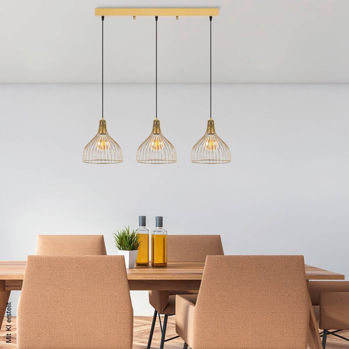 Opviq Pendelleuchte Cafu-11566-1 gold B/H/T/L: ca. 25x121x25x94 cm E27 3 Brennstellen