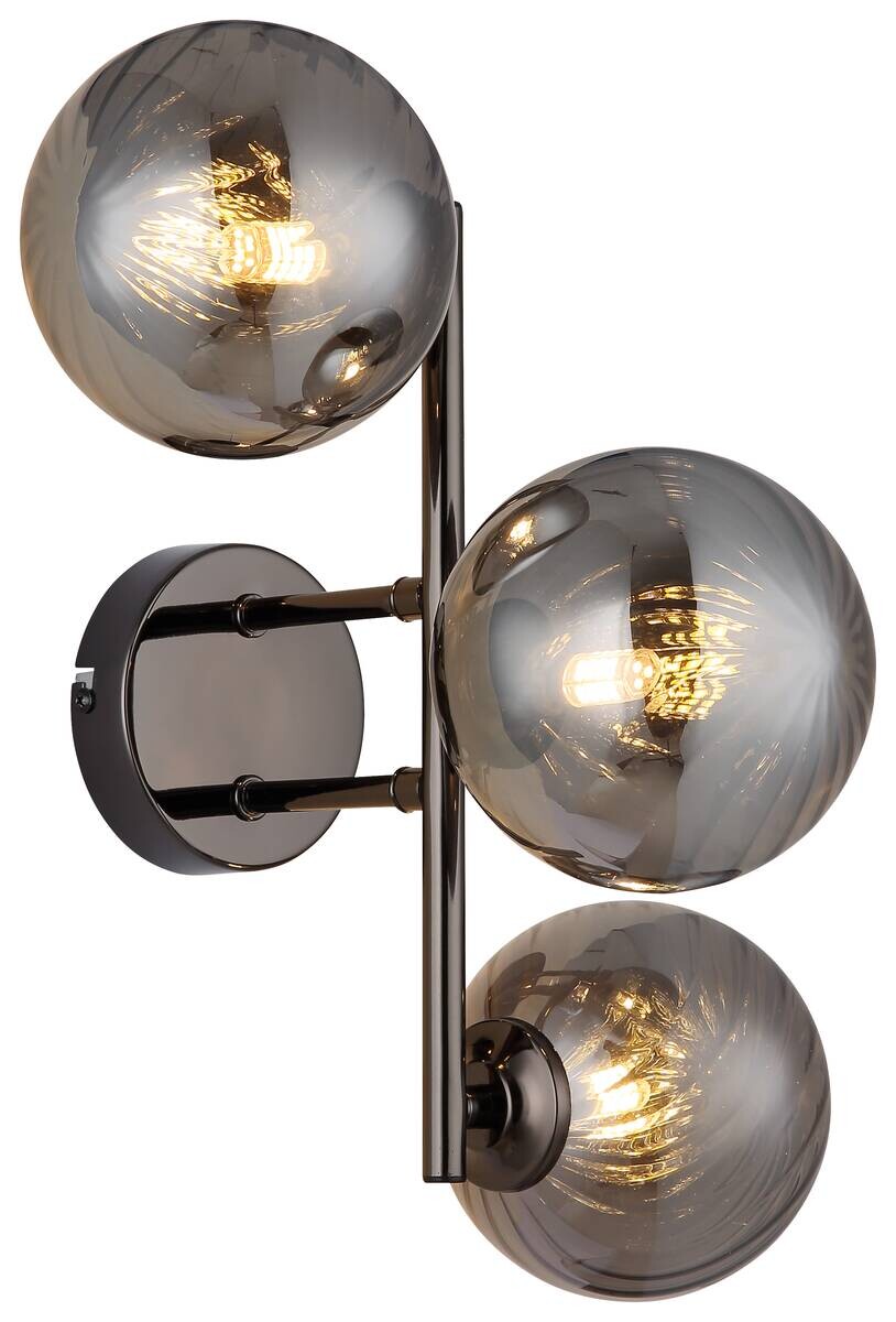 GLOBO LED-Wandleuchte Chrom schwarz Rauch Glas Metall B/H/T: ca. 28x25x36 cm 3 Brennstellen